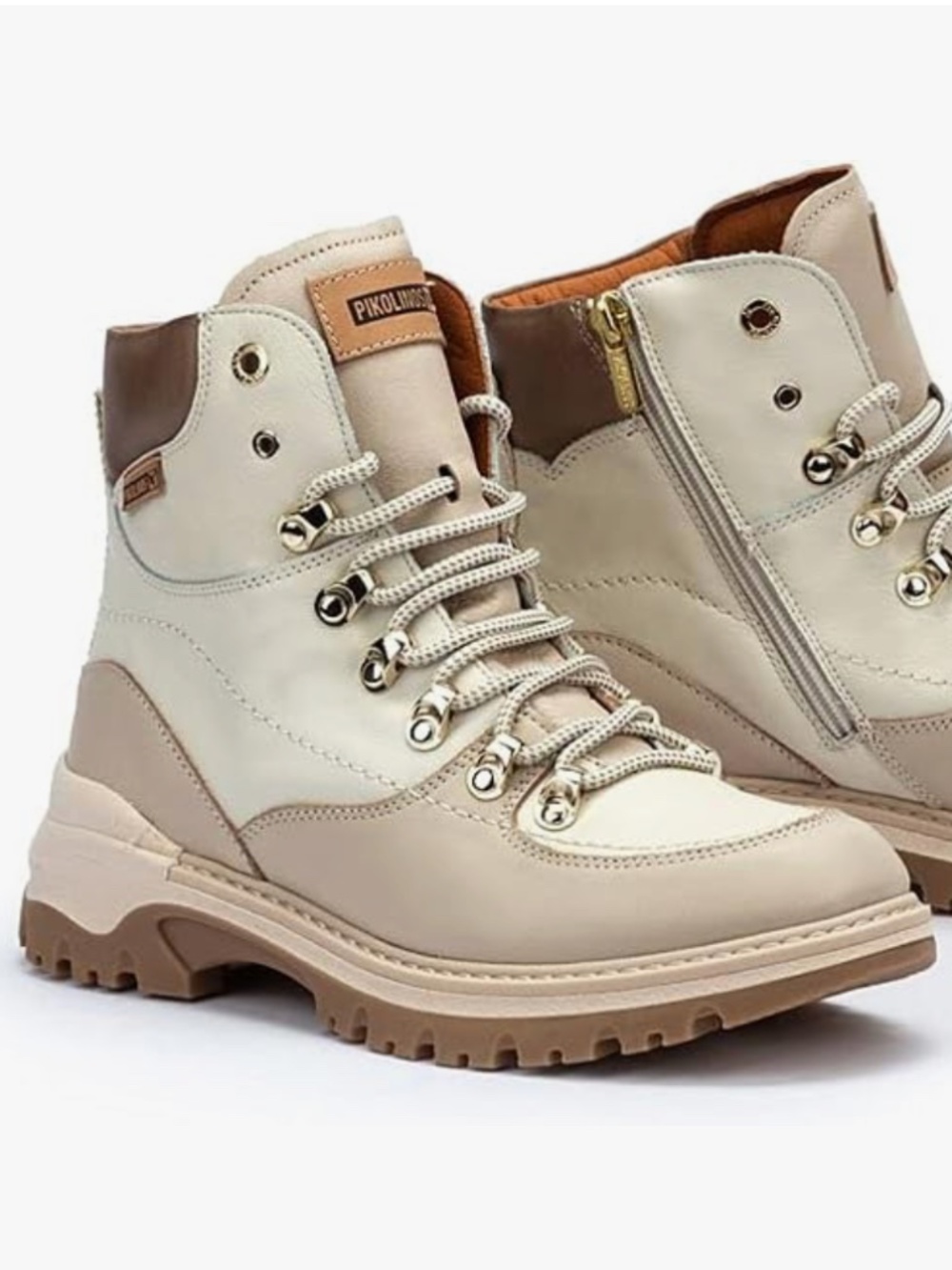 NIB Pikolinos Torreblanca W2C Women's Leather Ankle Hiking Boots in Marfil